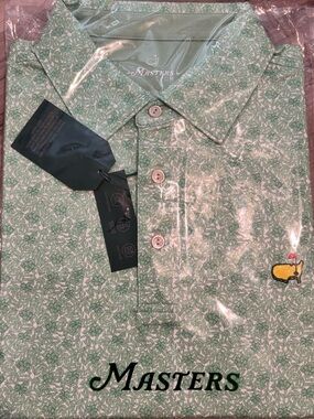 Masters Light Green Azalea-Print Polo Shirt with Yellow Logo - NWT
